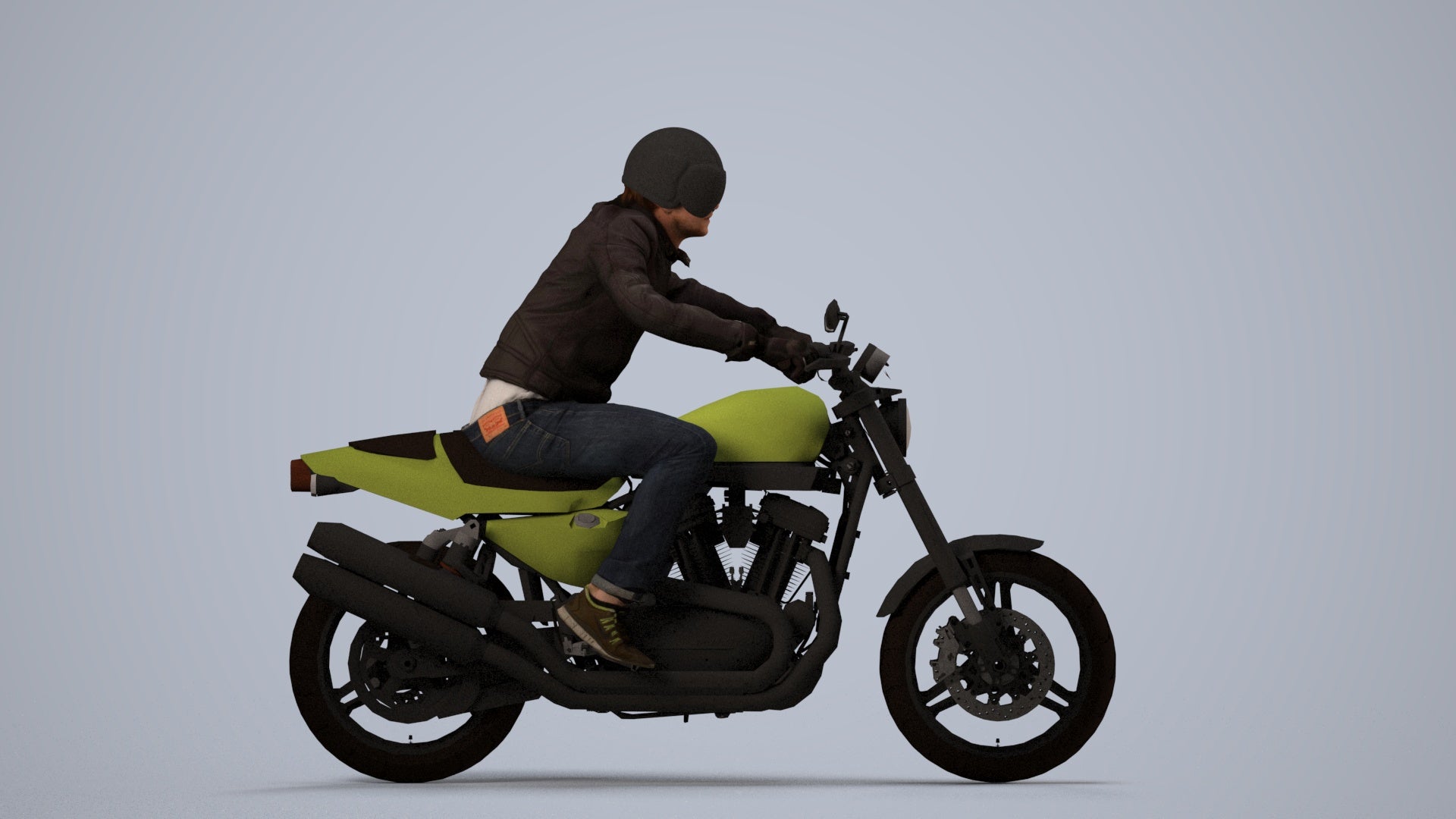 3D people model man casual cycling, scanned human for 3ds Max rendering, side view render