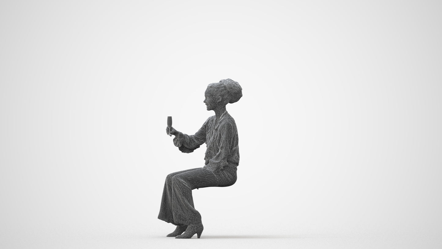realistic 3D human woman casual sitting, archviz people FBX OBJ for Blender, square thumbnail