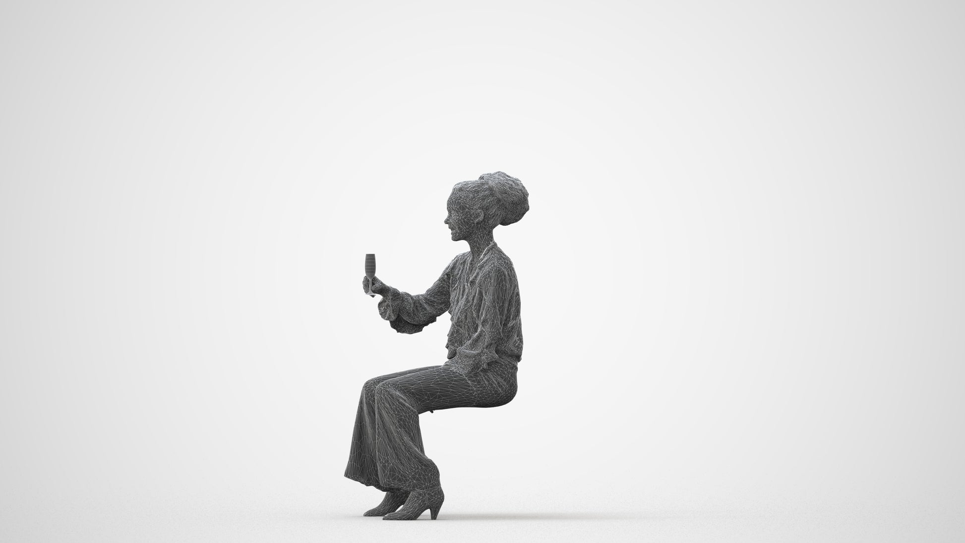 realistic 3D human woman casual sitting, archviz people FBX OBJ for Blender, square thumbnail