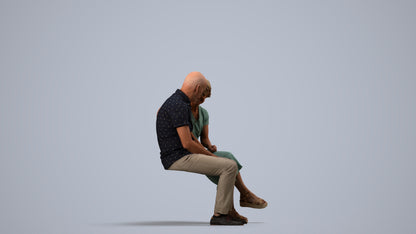 realistic 3D senior woman casual couple, scanned archviz people for Blender and 3ds Max, side view render