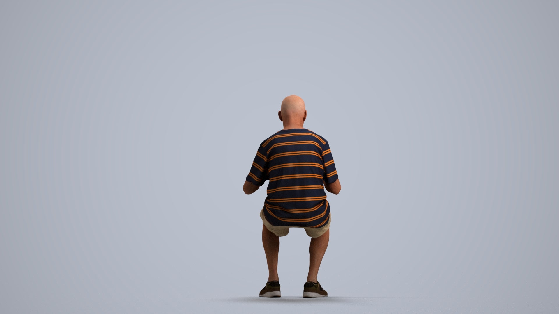 3D scanned senior man sitting casual, photorealistic archviz people for Enscape and SketchUp, front view render