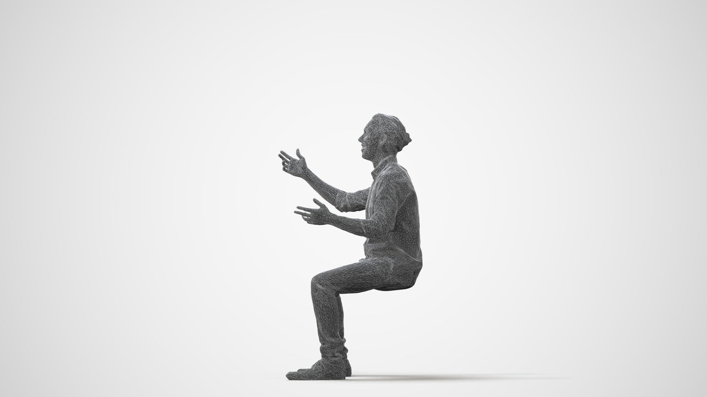 realistic 3D man casual sitting, scanned archviz people for Blender and 3ds Max, square thumbnail