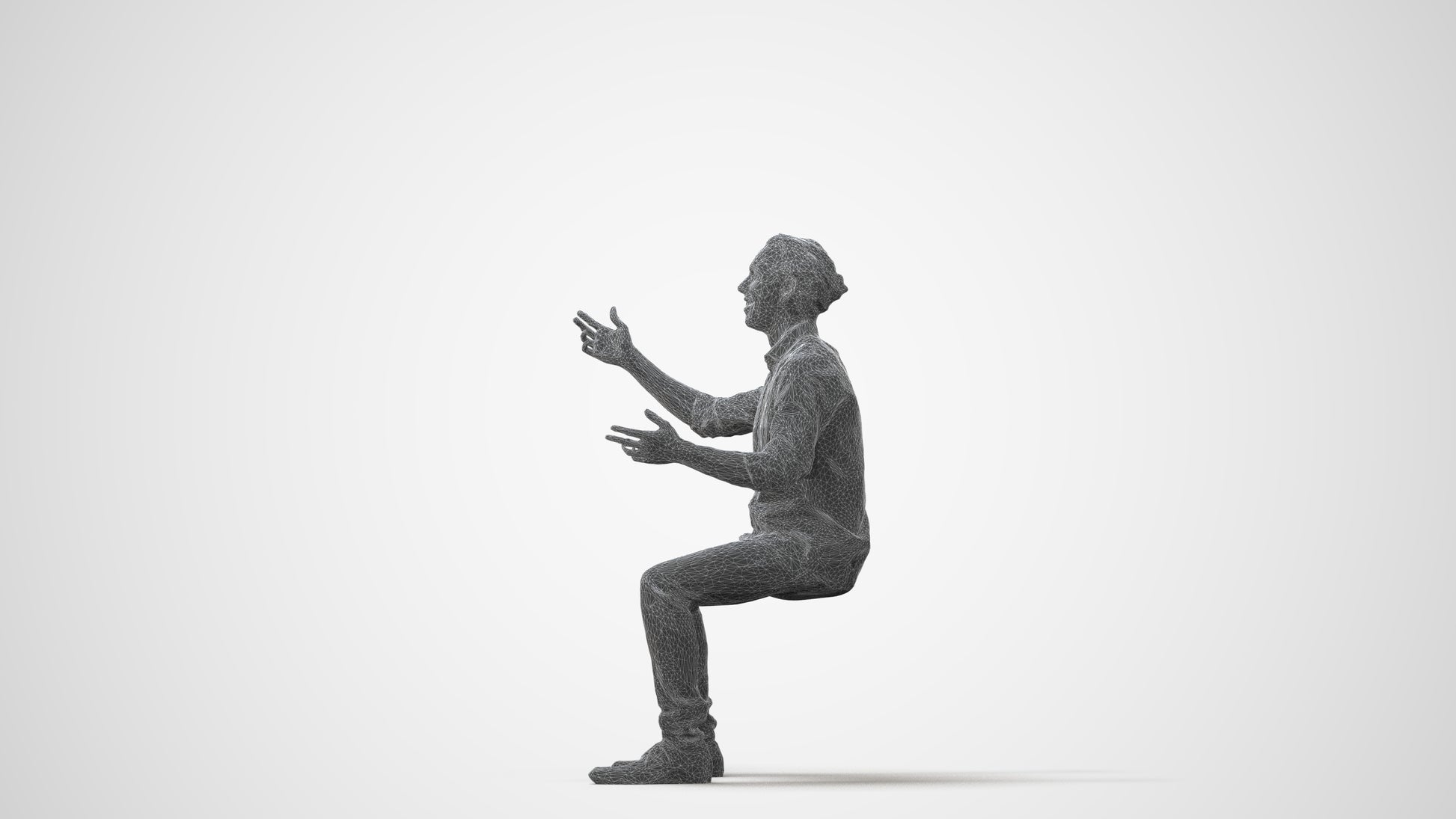 realistic 3D man casual sitting, scanned archviz people for Blender and 3ds Max, square thumbnail