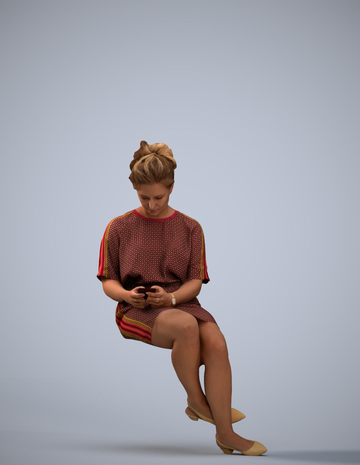 realistic 3D woman casual sitting, scanned archviz people for Blender and 3ds Max