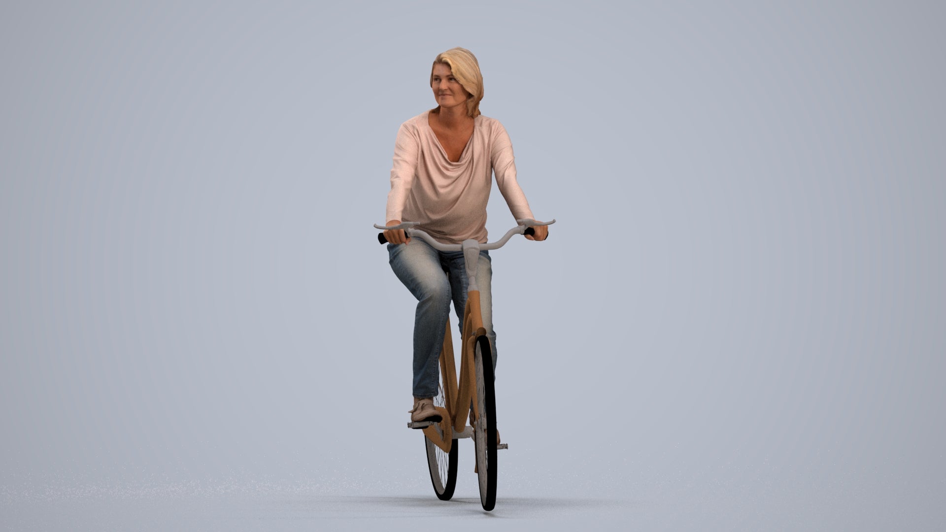 3D people model woman casual cycling, scanned human for 3ds Max rendering, standing pose render