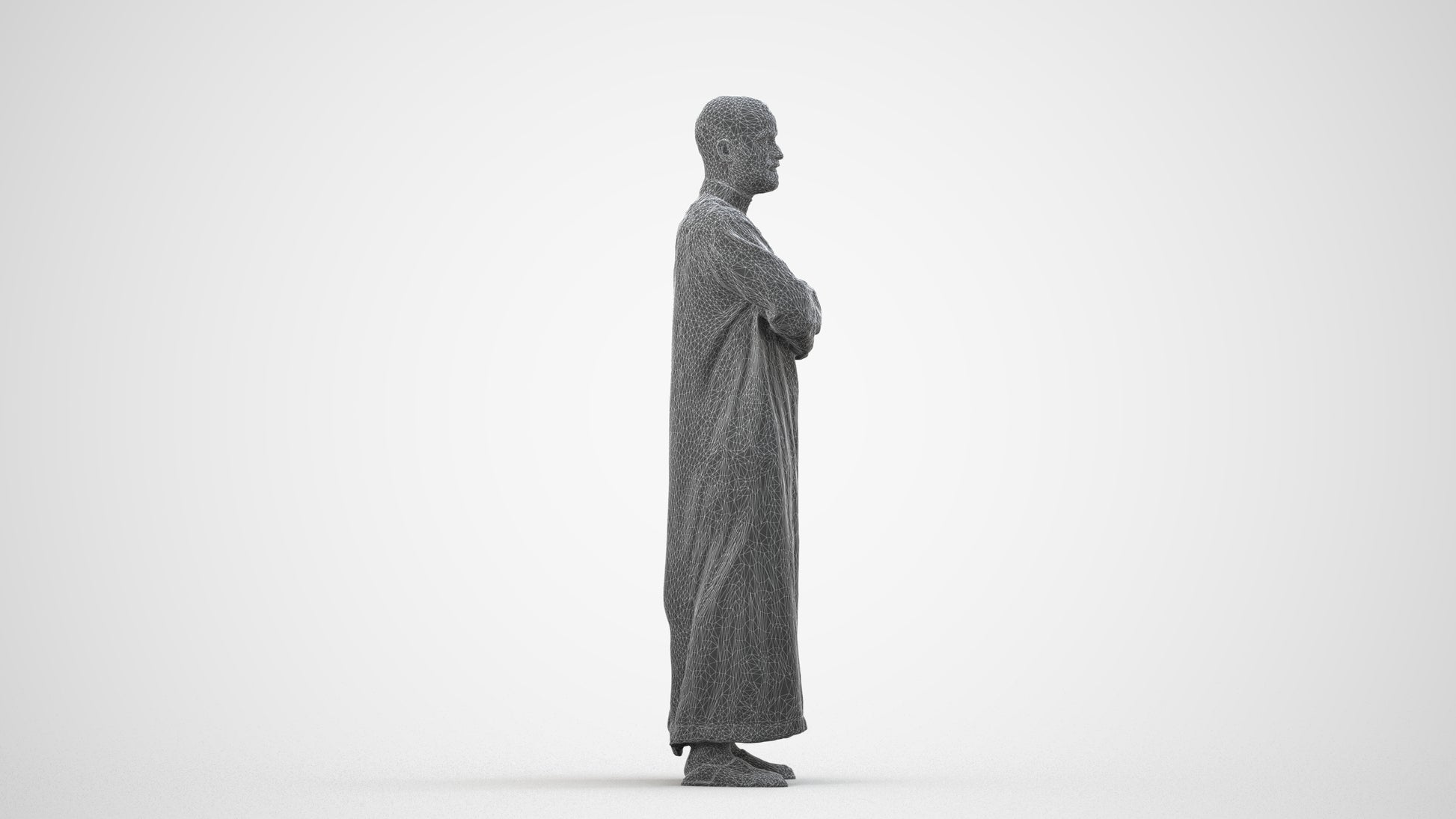realistic 3D human man standing, archviz people FBX OBJ for Blender, wireframe side view