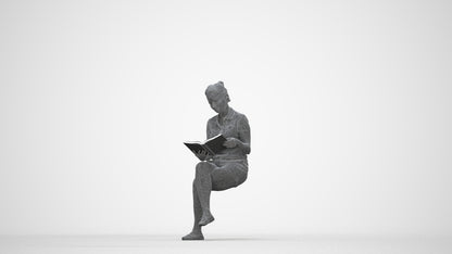 3D people model woman casual sitting, scanned human for 3ds Max rendering, wireframe back view