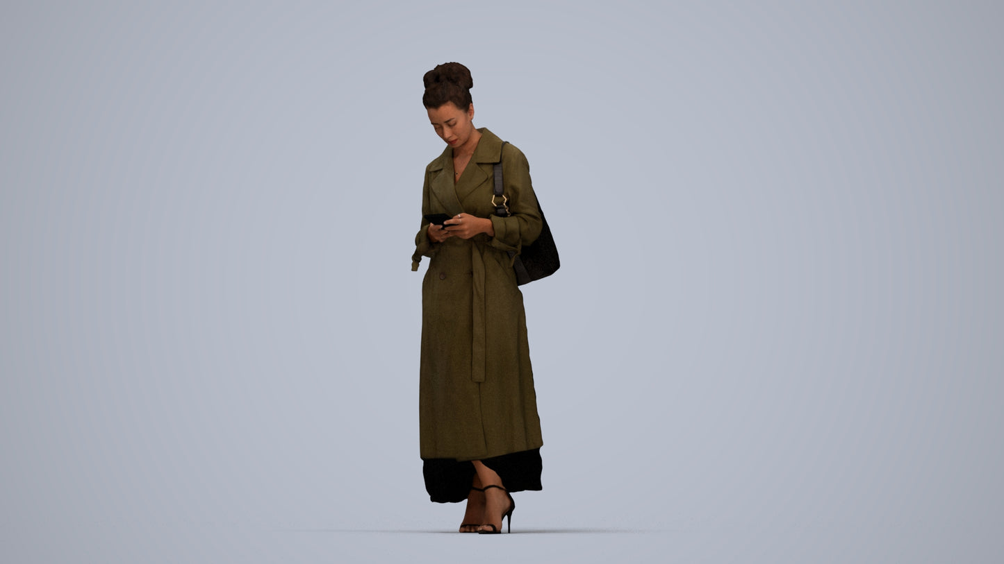scanned 3D woman business standing, photogrammetry people for Enscape and V-Ray, top-down view render