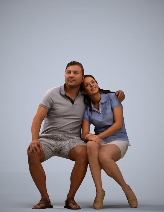 3D human model woman casual couple, photogrammetry scanned person for archviz