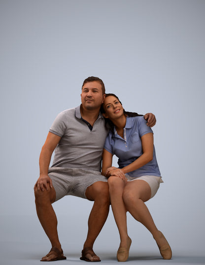 3D human model woman casual couple, photogrammetry scanned person for archviz