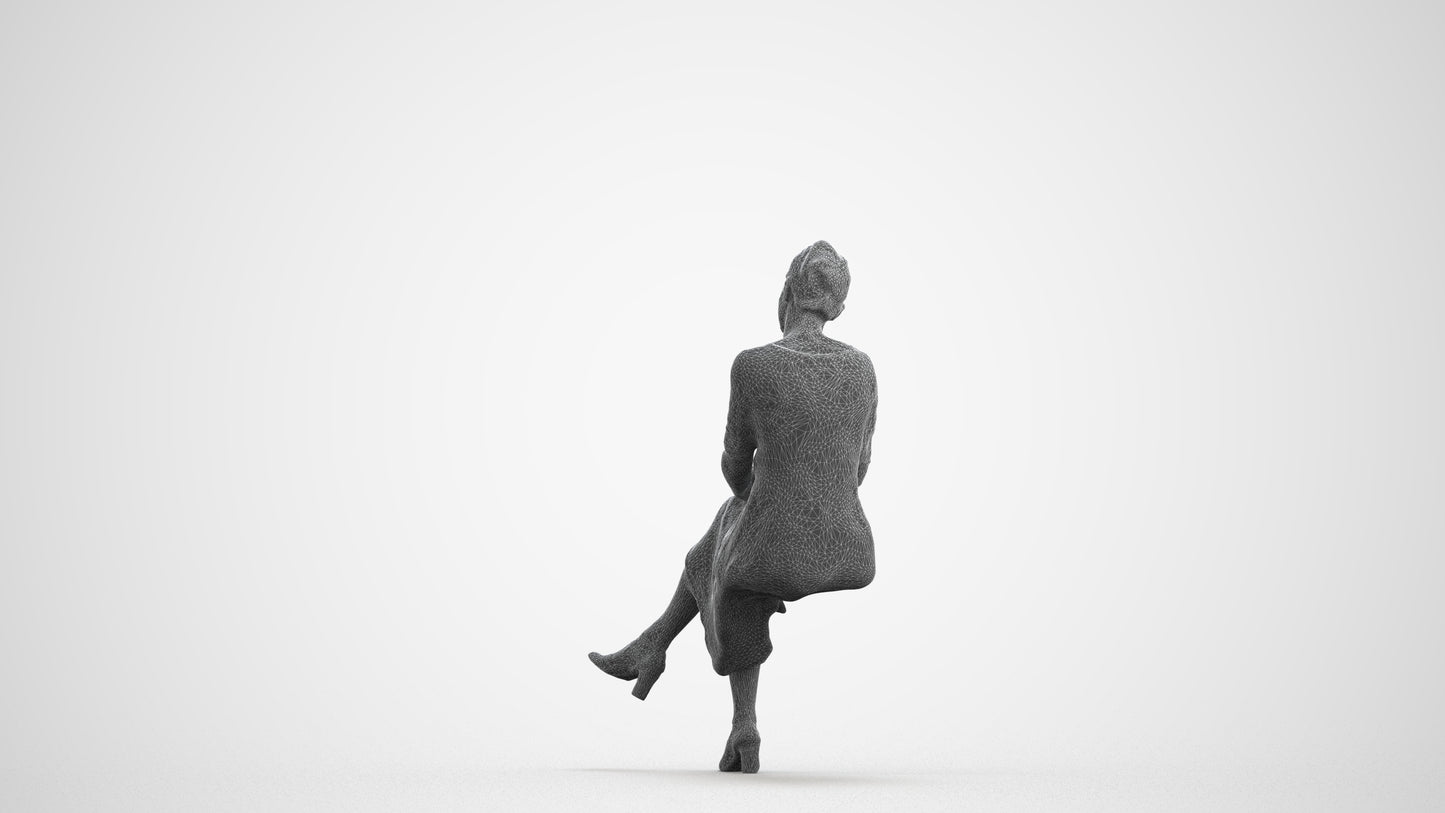 realistic 3D people woman business sitting, render-ready for V-Ray and Corona, FBX OBJ, wireframe front view