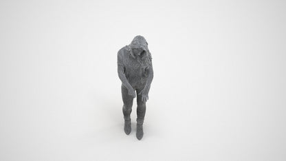realistic 3D woman casual standing, scanned archviz people for Blender and 3ds Max, wireframe three-quarter view