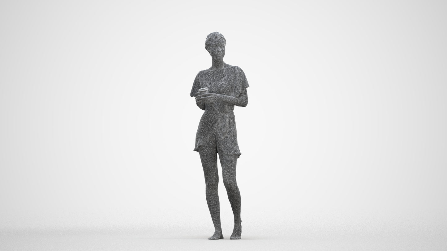 3D people model woman bathroom, scanned human for 3ds Max rendering, three-quarter front view render