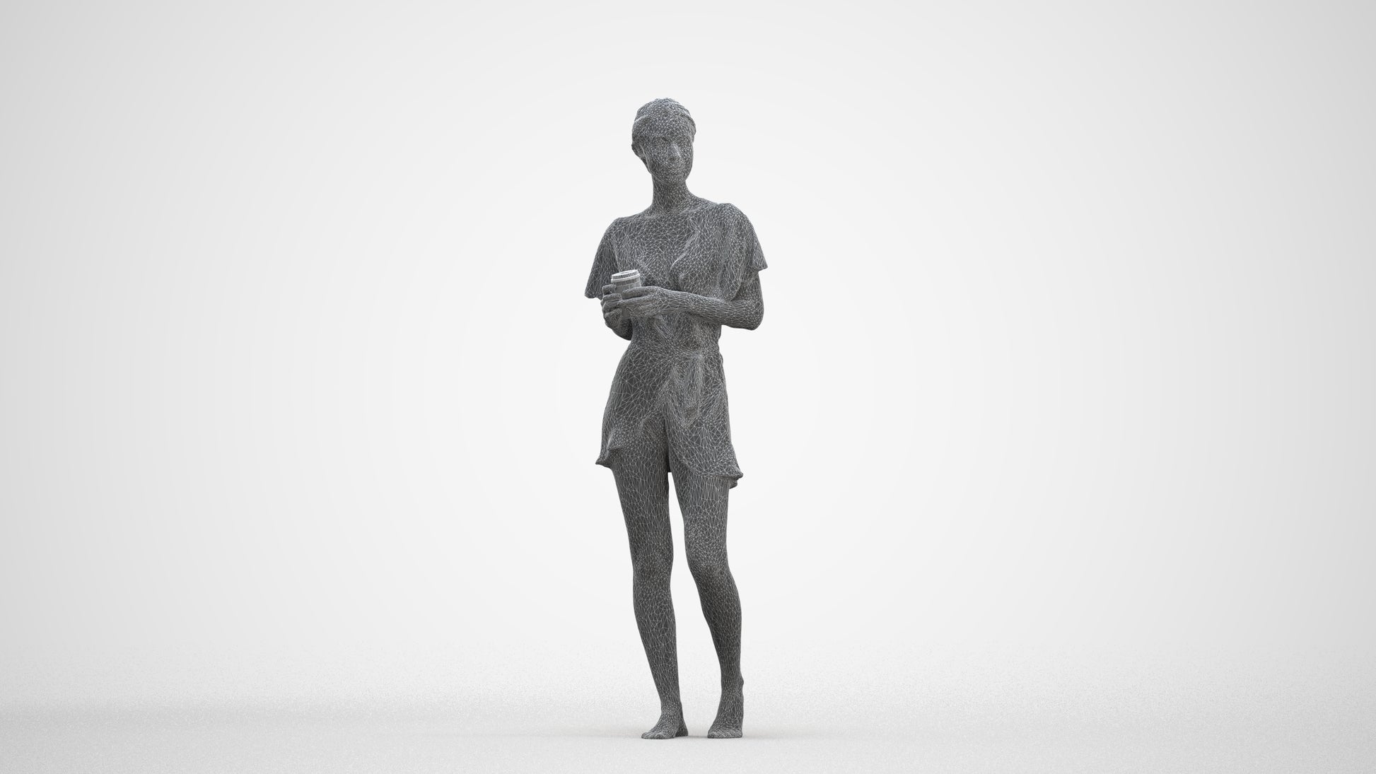 3D people model woman bathroom, scanned human for 3ds Max rendering, three-quarter front view render