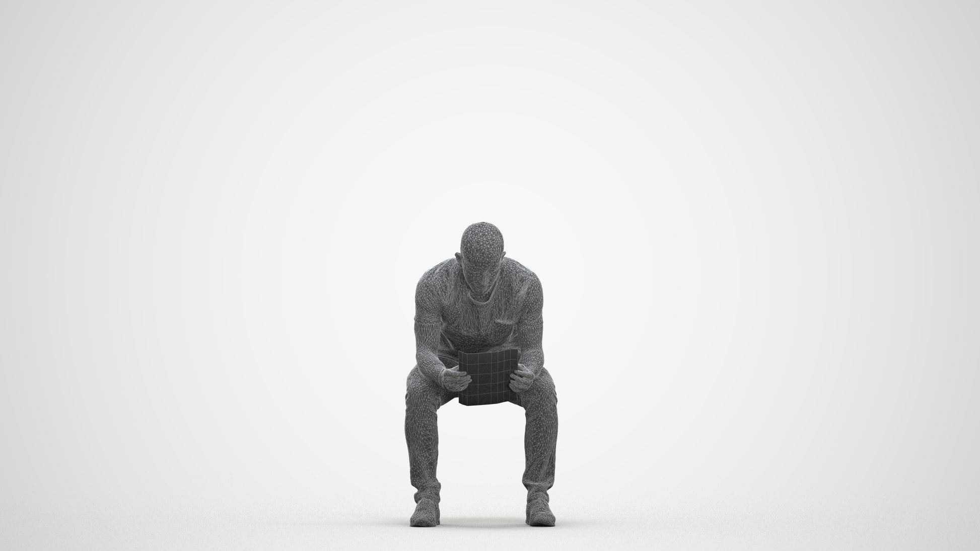 realistic 3D human man casual sitting, archviz people FBX OBJ for Blender, three-quarter front view render