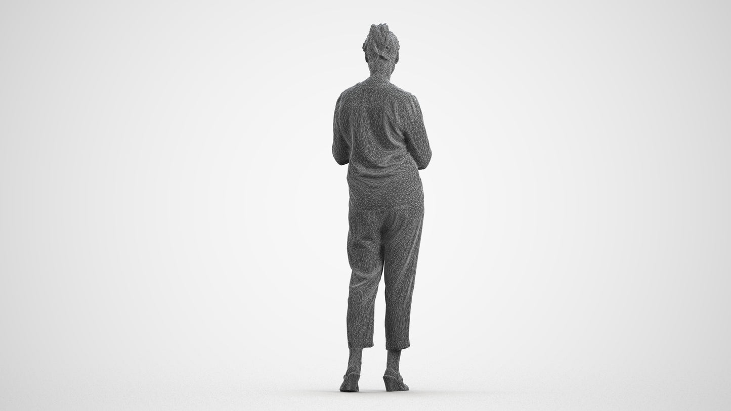 scanned 3D woman casual standing, photogrammetry people for Enscape and V-Ray, wireframe front view