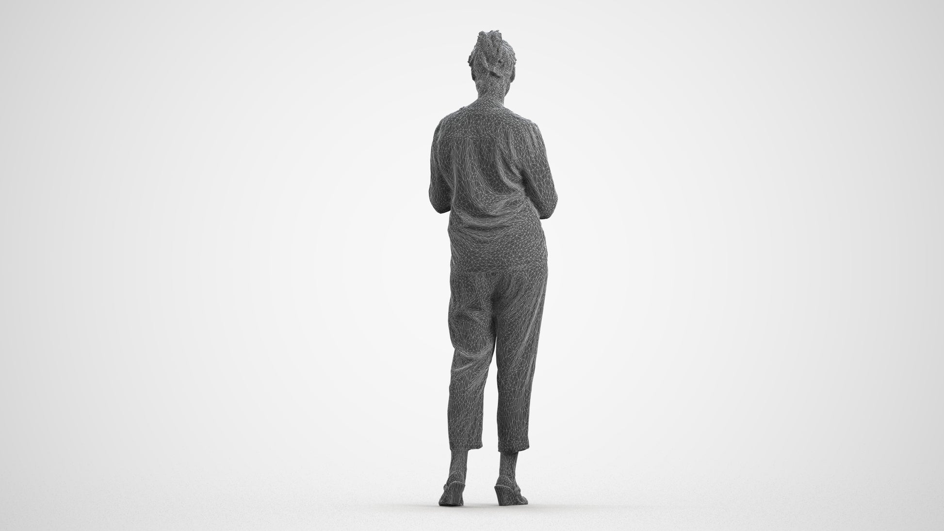 scanned 3D woman casual standing, photogrammetry people for Enscape and V-Ray, wireframe front view