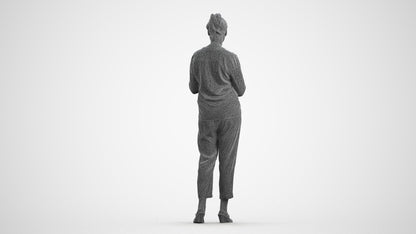 scanned 3D woman casual standing, photogrammetry people for Enscape and V-Ray, wireframe front view