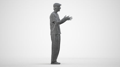 3D people model man casual standing, scanned human for 3ds Max rendering, wireframe side view