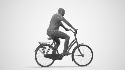 realistic 3D man casual cycling, scanned archviz people for Blender and 3ds Max, wireframe side view