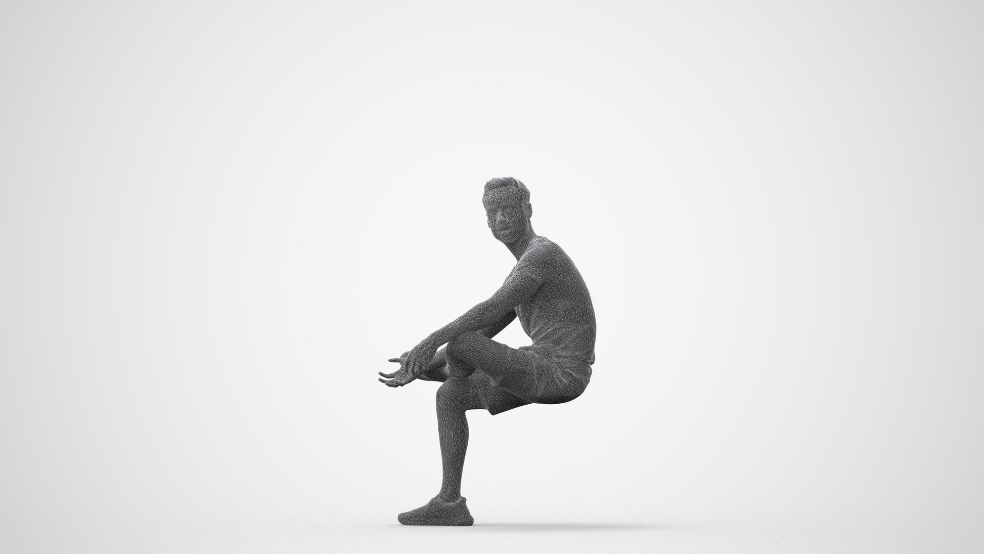 3D people model man casual sitting, scanned human for 3ds Max rendering, side view render