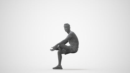3D people model man casual sitting, scanned human for 3ds Max rendering, side view render