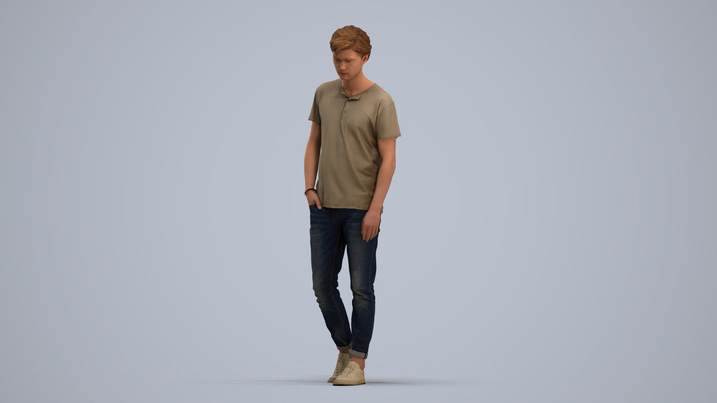 realistic 3D people man casual walking, render-ready for V-Ray and Corona, FBX OBJ, standing pose render