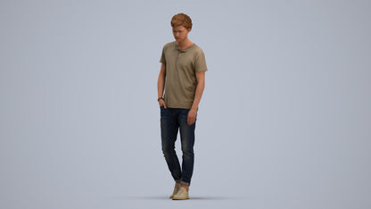 realistic 3D people man casual walking, render-ready for V-Ray and Corona, FBX OBJ, standing pose render