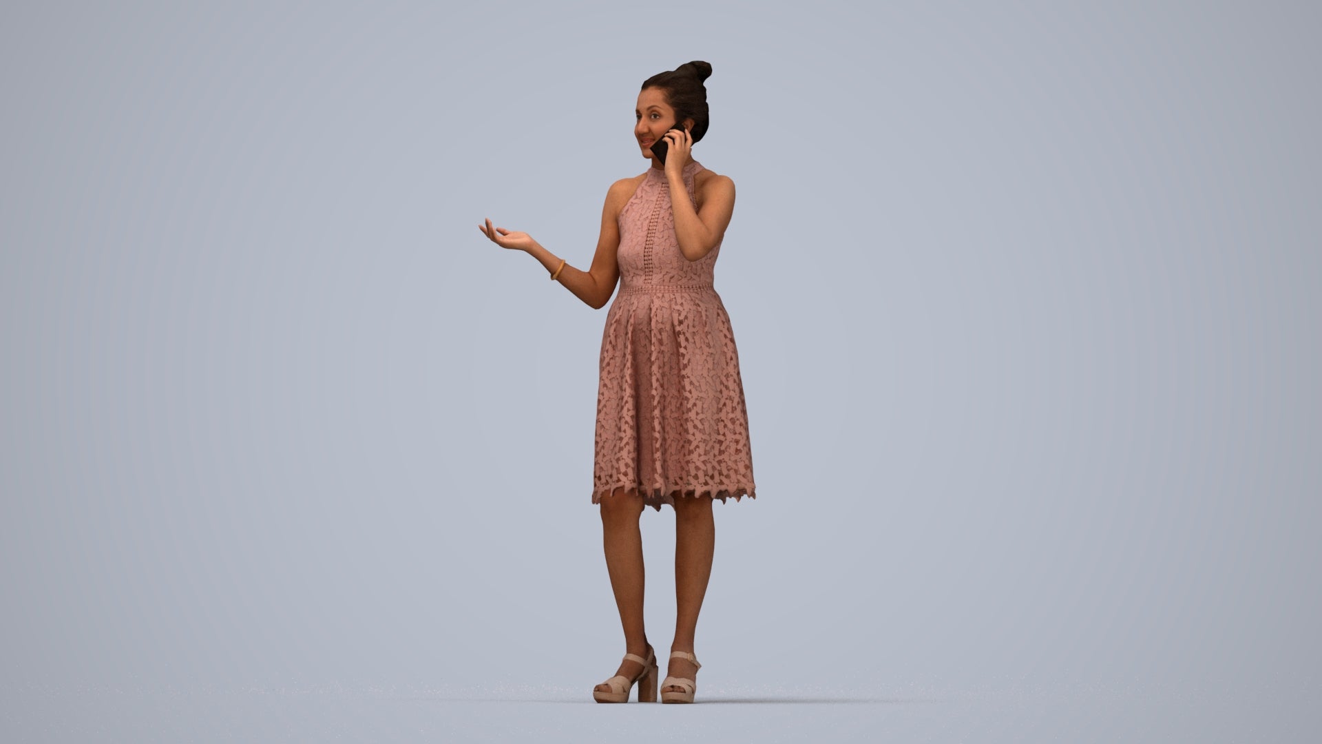 scanned 3D woman formal standing, photogrammetry people for Enscape and V-Ray, top-down view render
