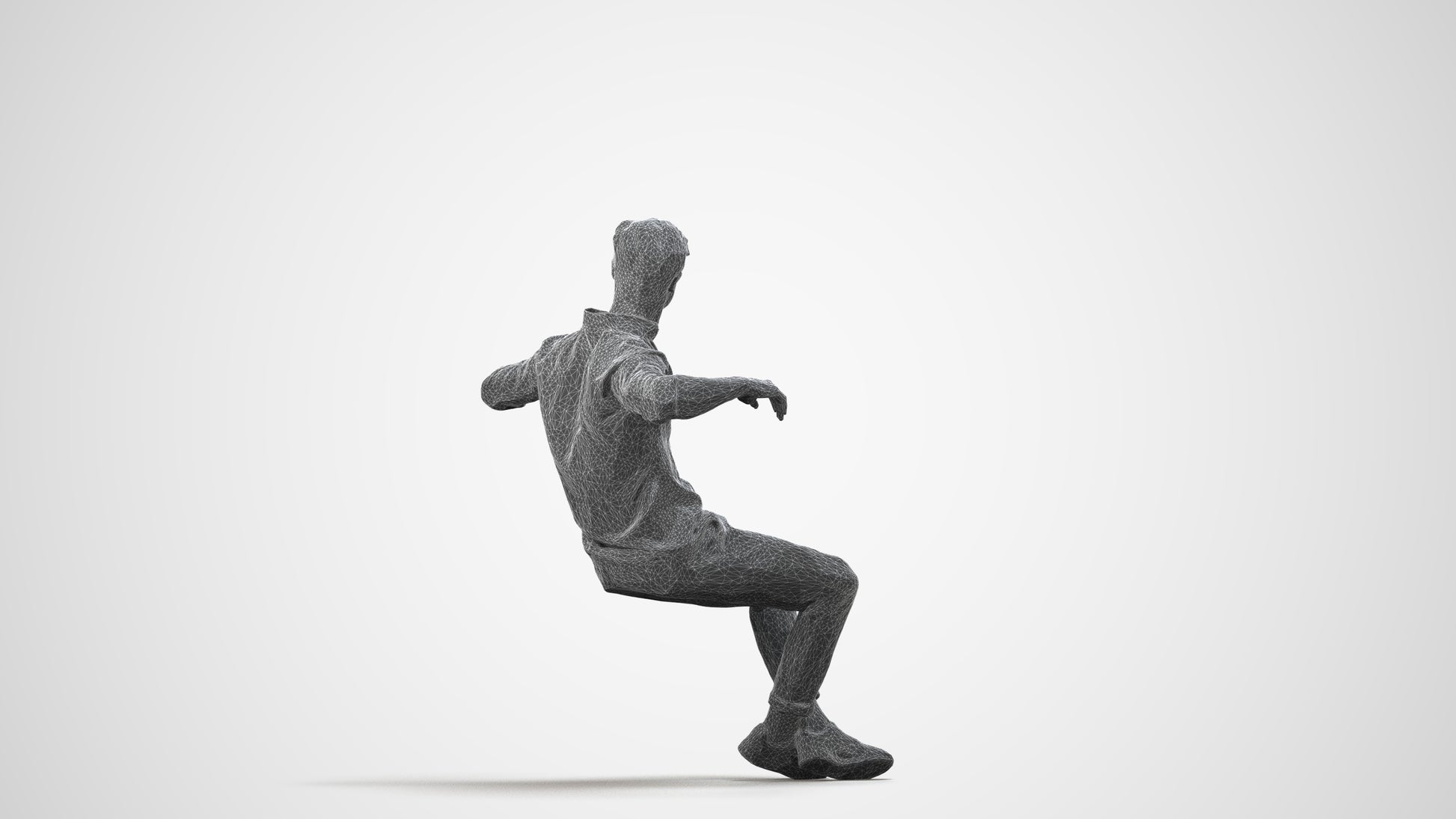realistic 3D man casual sitting, scanned archviz people for Blender and 3ds Max, wireframe side view
