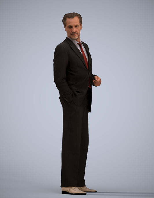 3D human model man business, photogrammetry scanned person for archviz