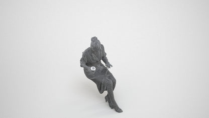 realistic 3D people woman casual sitting, render-ready for V-Ray and Corona, FBX OBJ, wireframe three-quarter view