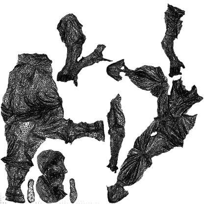 3D scanned man sitting casual, photorealistic archviz people for Enscape and SketchUp, wireframe top-down view