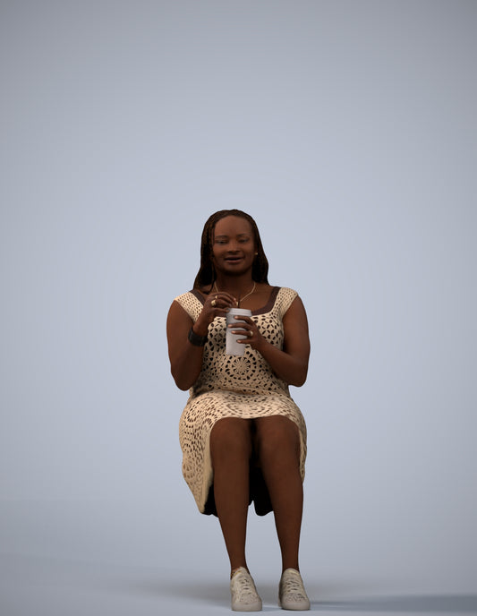 realistic 3D woman casual sitting, scanned archviz people for Blender and 3ds Max