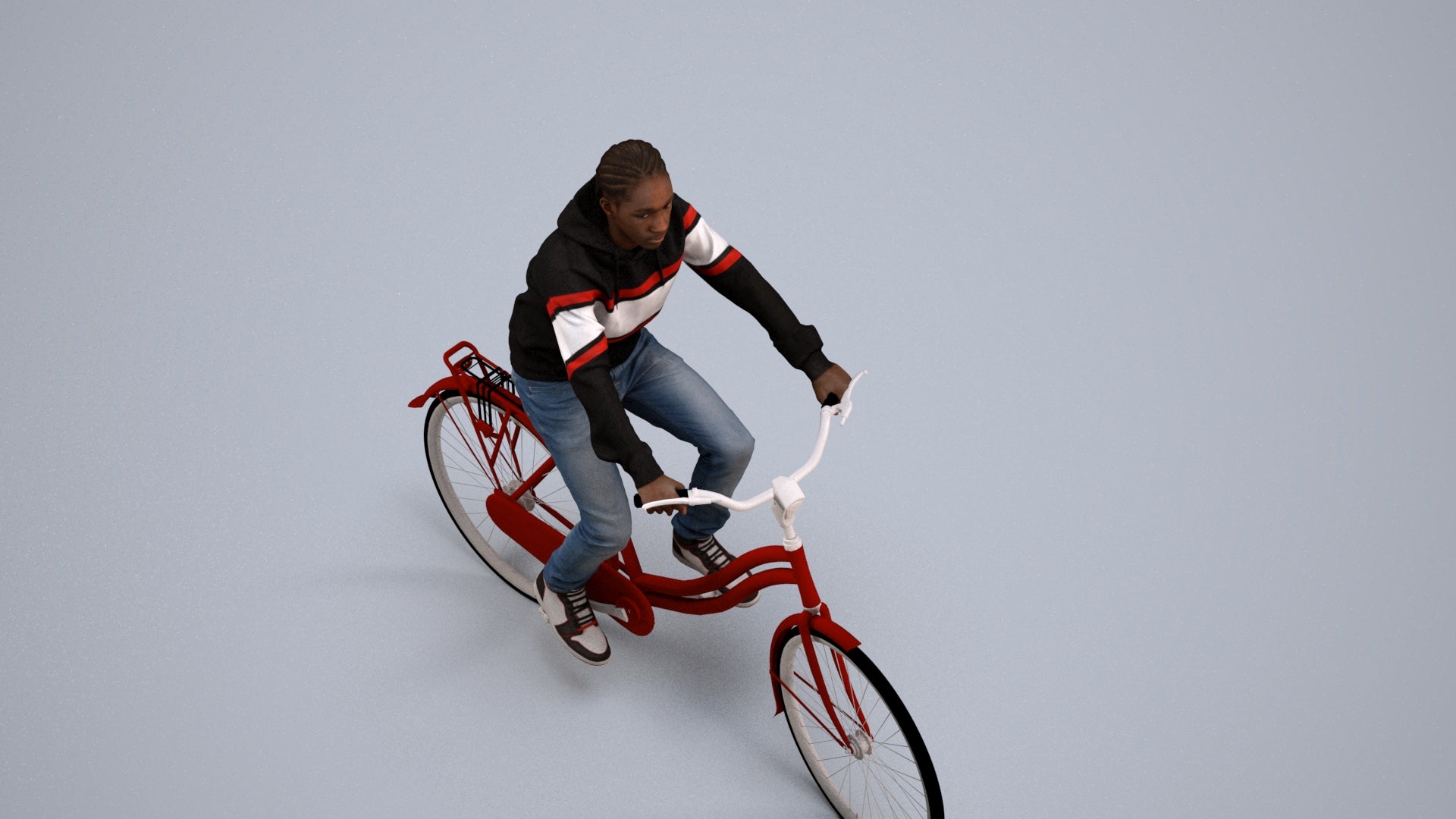 realistic 3D boy casual cycling, scanned archviz people for Blender and 3ds Max, back view render