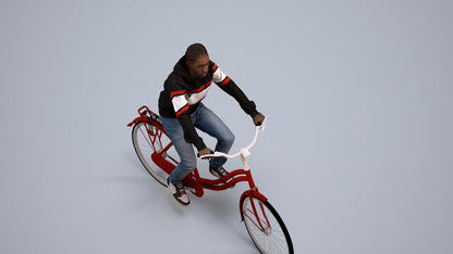 realistic 3D boy casual cycling, scanned archviz people for Blender and 3ds Max, back view render