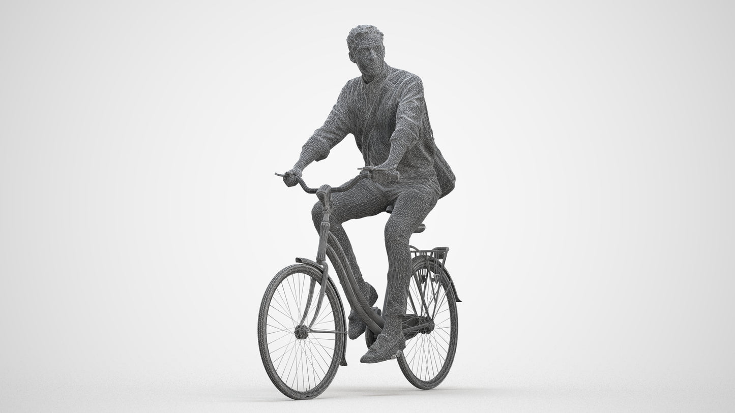 3D people model man casual cycling, scanned human for 3ds Max rendering, top-down view render