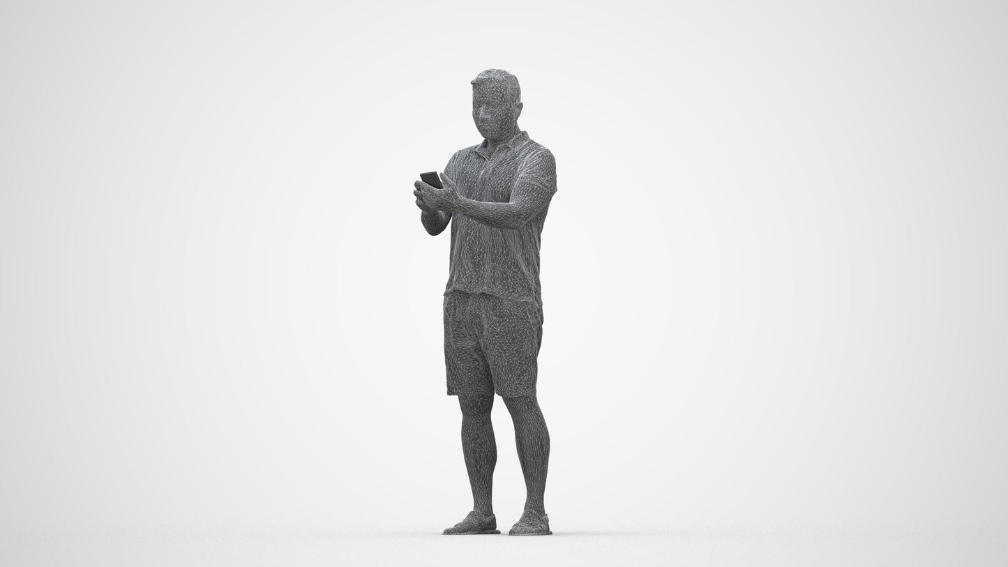 realistic 3D human man casual standing, archviz people FBX OBJ for Blender, wireframe back view