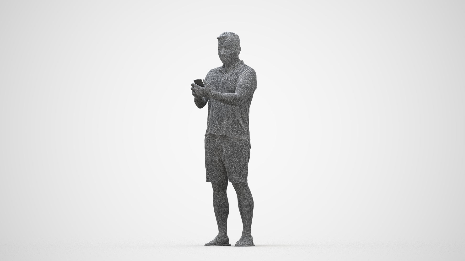 realistic 3D human man casual standing, archviz people FBX OBJ for Blender, wireframe back view