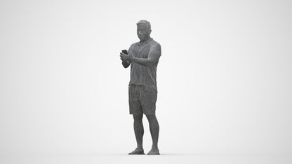 realistic 3D human man casual standing, archviz people FBX OBJ for Blender, wireframe back view