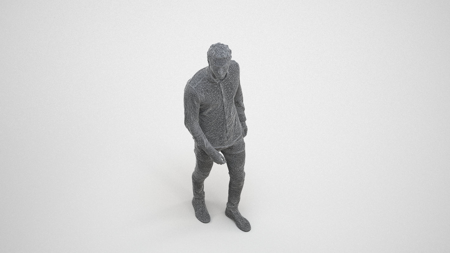 realistic 3D man casual walking, scanned archviz people for Blender and 3ds Max, wireframe three-quarter view