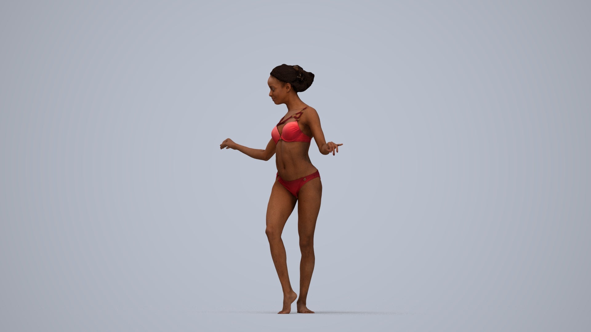 3D people model woman pool, scanned human for 3ds Max rendering, top-down view render