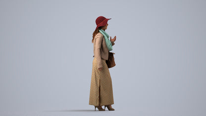 realistic 3D human woman casual standing, archviz people FBX OBJ for Blender, side view render