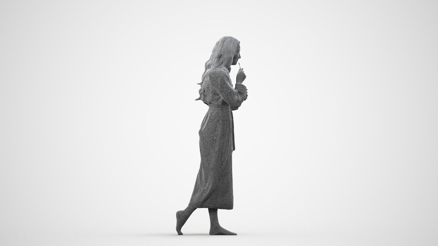 scanned 3D woman casual sport, photogrammetry people for Enscape and V-Ray, wireframe side view