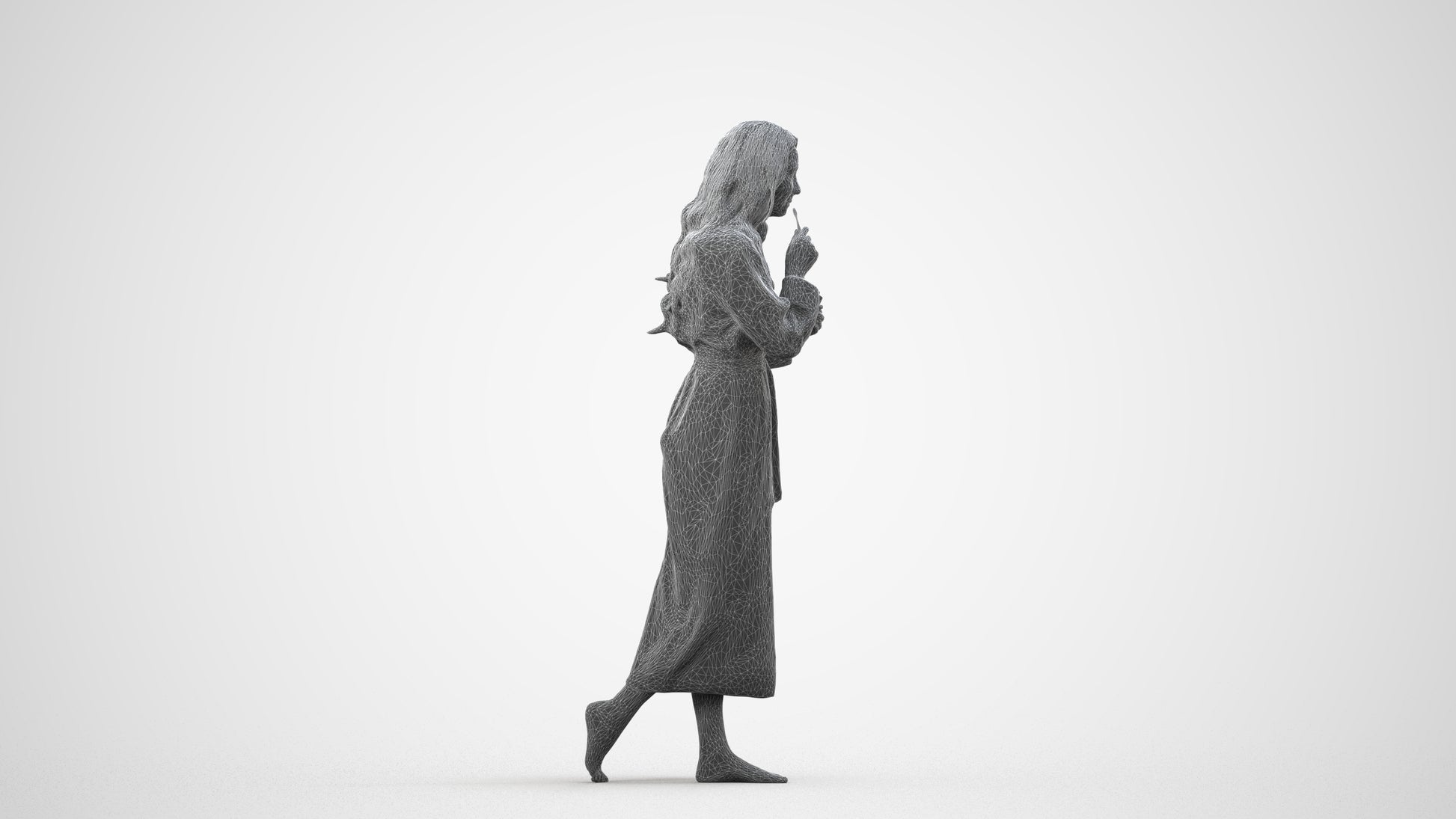 scanned 3D woman casual sport, photogrammetry people for Enscape and V-Ray, wireframe side view