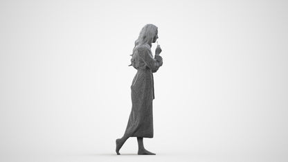 scanned 3D woman casual sport, photogrammetry people for Enscape and V-Ray, wireframe side view