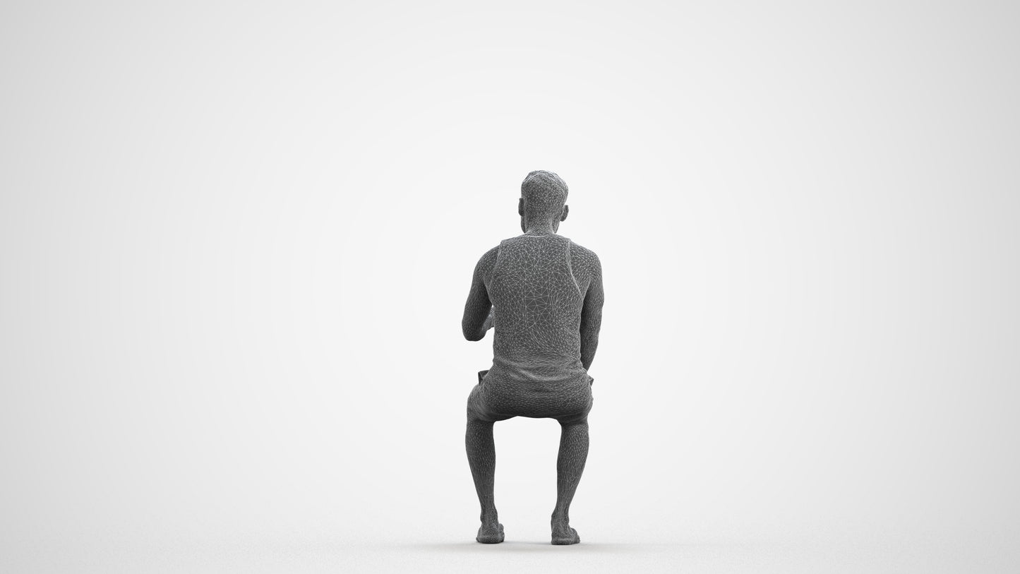 realistic 3D people man casual sitting, render-ready for V-Ray and Corona, FBX OBJ, wireframe front view