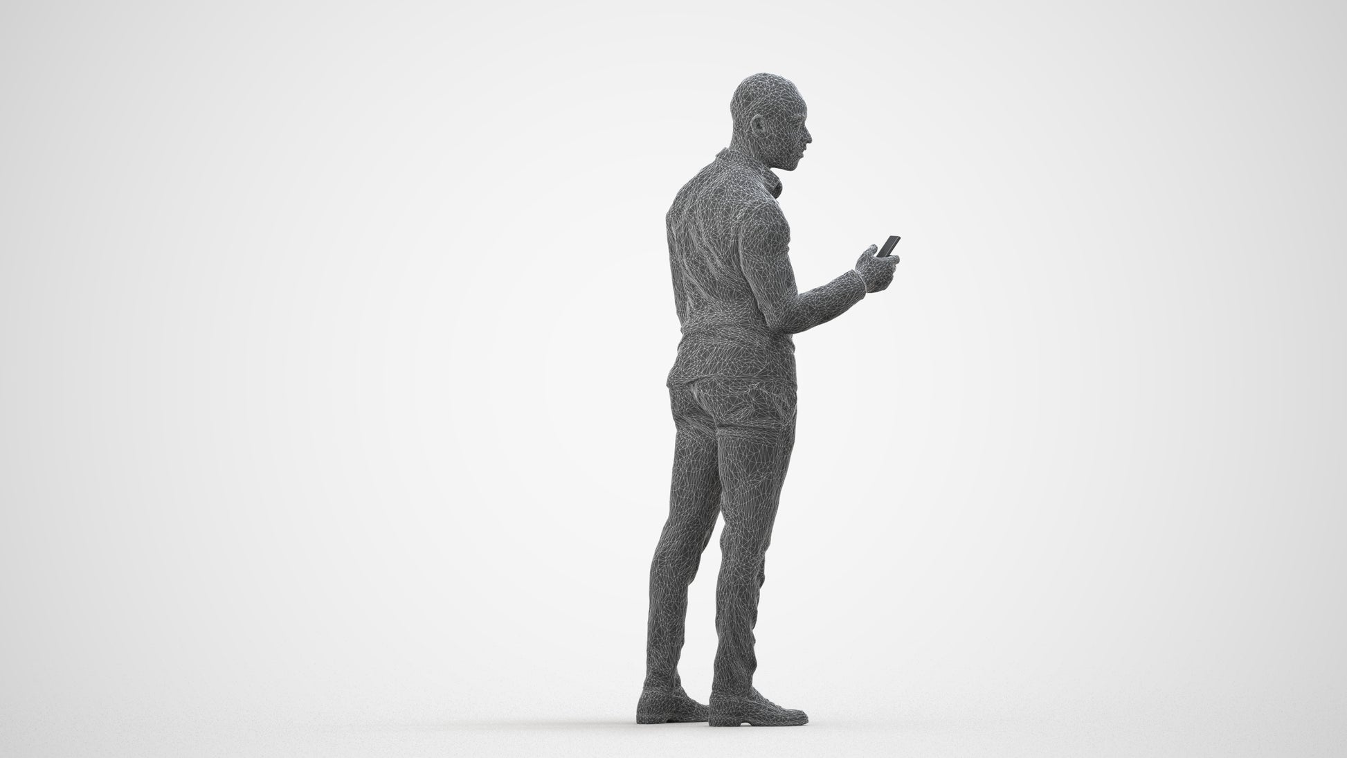 photogrammetry 3D man business standing, realistic human model archviz FBX, wireframe side view
