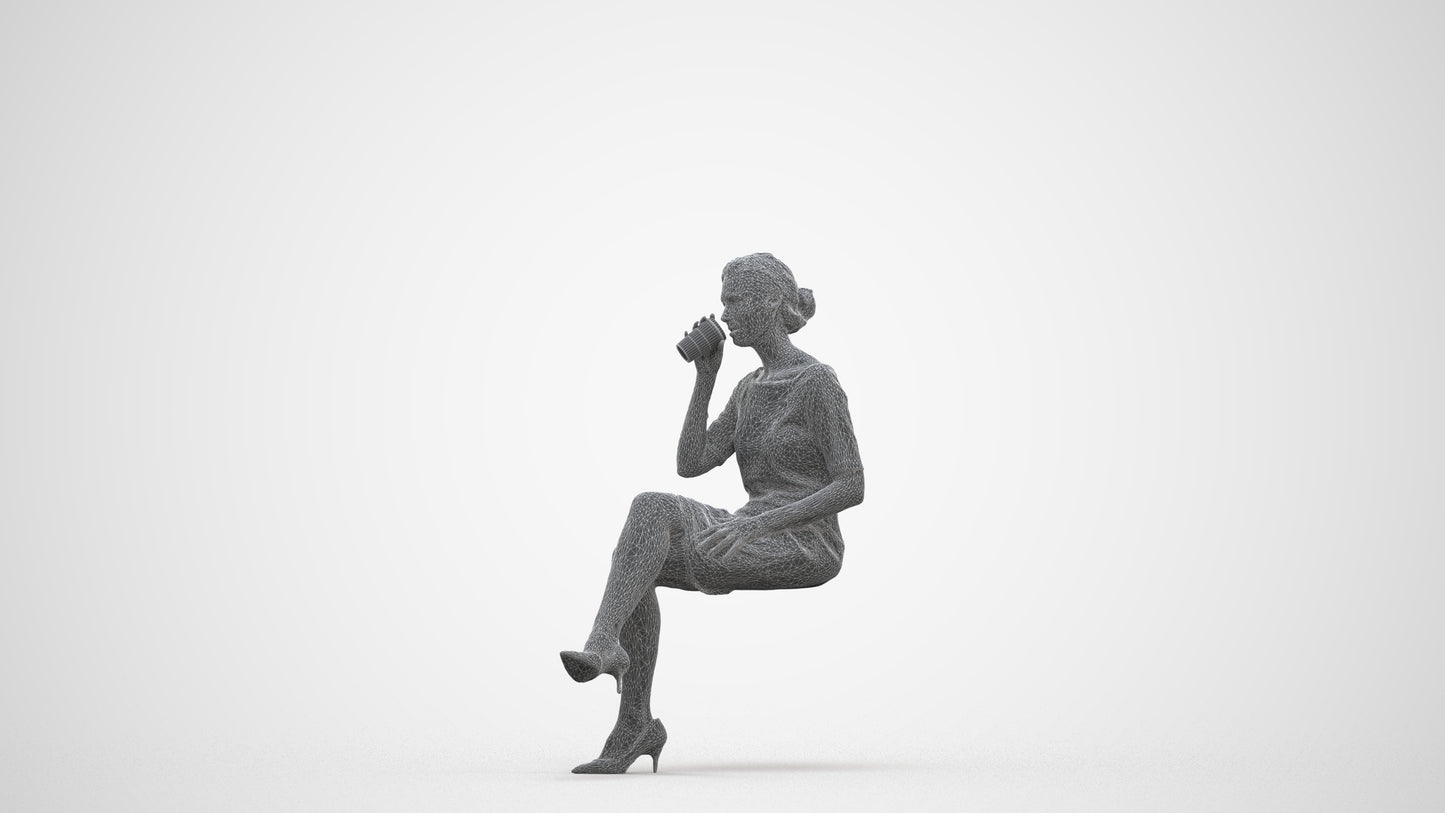 realistic 3D people woman casual sitting, render-ready for V-Ray and Corona, FBX OBJ, three-quarter front view render