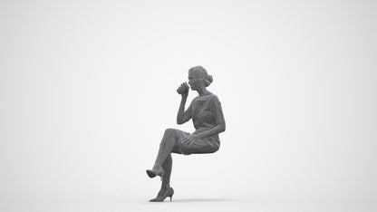 realistic 3D people woman casual sitting, render-ready for V-Ray and Corona, FBX OBJ, three-quarter front view render